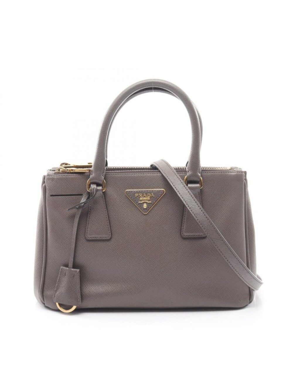 Prada Handbag Saffiano Lux Galleria 2-Way Charcoal Gray Leather Triangle Logo